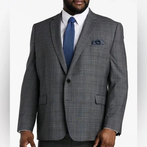 Ralph Lauren 48R Gray Plaid Blue Blazer Suit Jacket Sport Coat Two Button Wool - Picture 4 of 16